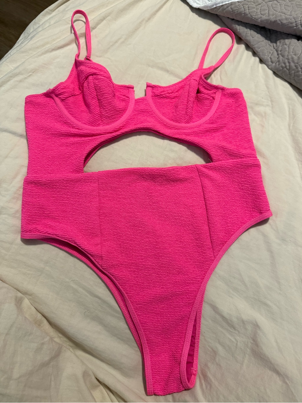 Prettylittlething Hot Pink Textured Cutout One-Piece Swimsuit